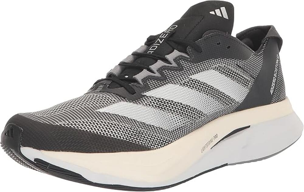 NWT adidas Women's Adizero Boston 12 Sneaker, Black/White/Carbon-SZ 8
